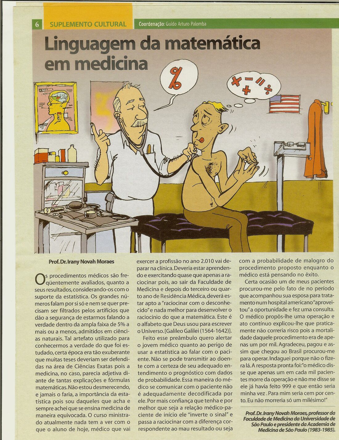 Página do Suplemento Cultural com o artigo Linguagem da Matemática em Medicina, de Irany Novah Moraes